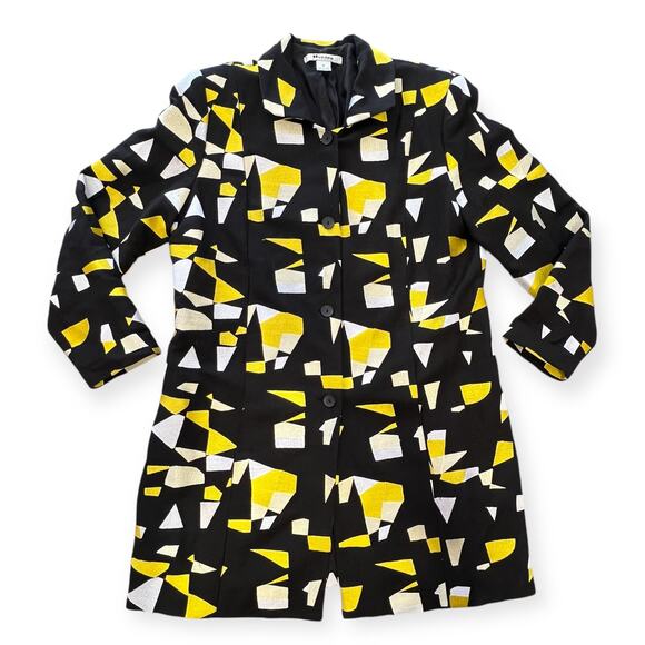 Peter Nygard Womens Y2K Jacket Long Embroidered Black Yellow White Plus Size - Picture 1 of 10